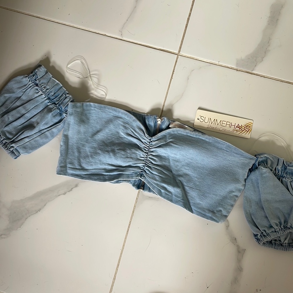 Denim Off the Shoulder Crop Top